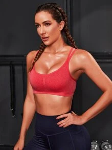 Yoga Basic Criss Cross Back Sports Bra - Red - View 5