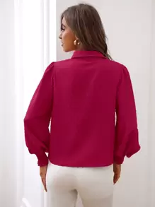 Chiquease 圓點打褶燈籠袖襯衫 - 玫紅色 - 查看 2