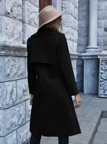 SHEIN Essnce Solid Lapel Collar Double Breasted Overcoat In Fall/Winter - Black - View 2