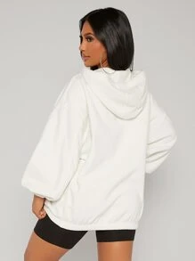 SHEIN SXY Lantern Sleeve Drawstring Hooded Jacket - White - View 2