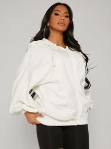 SHEIN SXY Lantern Sleeve Drawstring Hooded Jacket - White - View 3