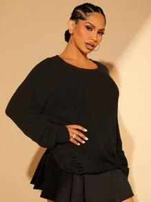 SHEIN SXY Raglan Sleeve Distressed Jumper - Black - View 3