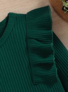 SHEIN Niñas Top tejido de canalé ribete con fruncido & Falda con cinturón - Multicolor - Ver 6