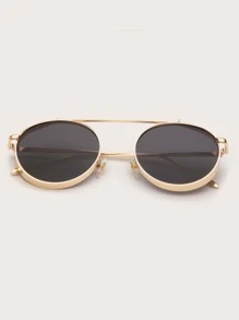 Men Round Frame Fashion Glasses - Grey - View 2