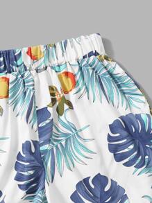 SHEIN VCAY Plunge Self-Tie Top & Tropical Print Shorts Set - Multicolor - View 3