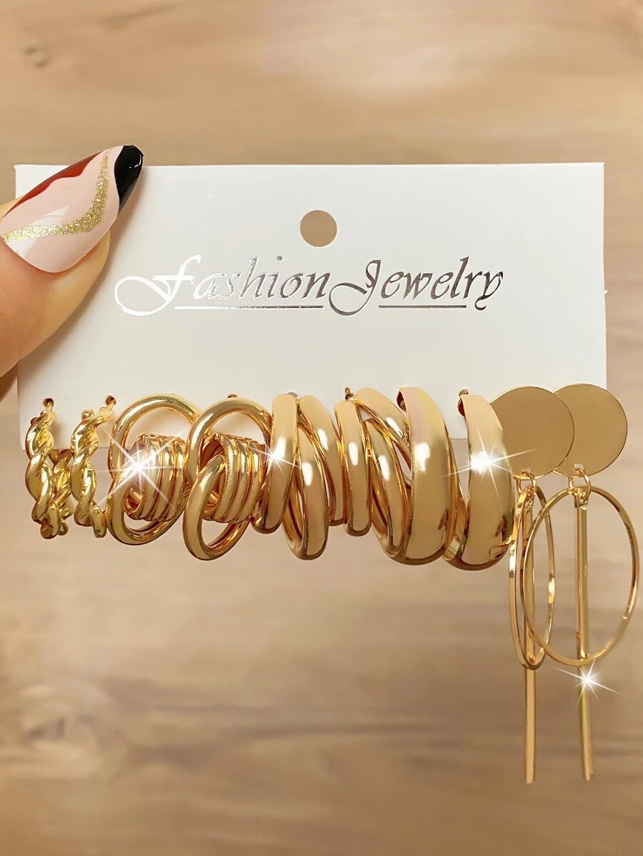 Hoa tai chi tiết xoắn 5 cặp - Vàng - Xem 1