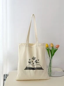 Túi mua hàng đồ họa hình bướm Túi đi học dành cho sinh viên mới tốt nghiệp, cô gái tuổi teen, sinh viên năm nhất, sinh viên năm hai, sinh viên năm cuối đại học, đại học và trung học phổ thông, hoàn hảo cho hoạt động ngoài trời, du lịch và quay lại trường học - Màu be - Xem 2