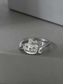 Halloween Pumpkin Decor Cuff Ring - Silver - View 1