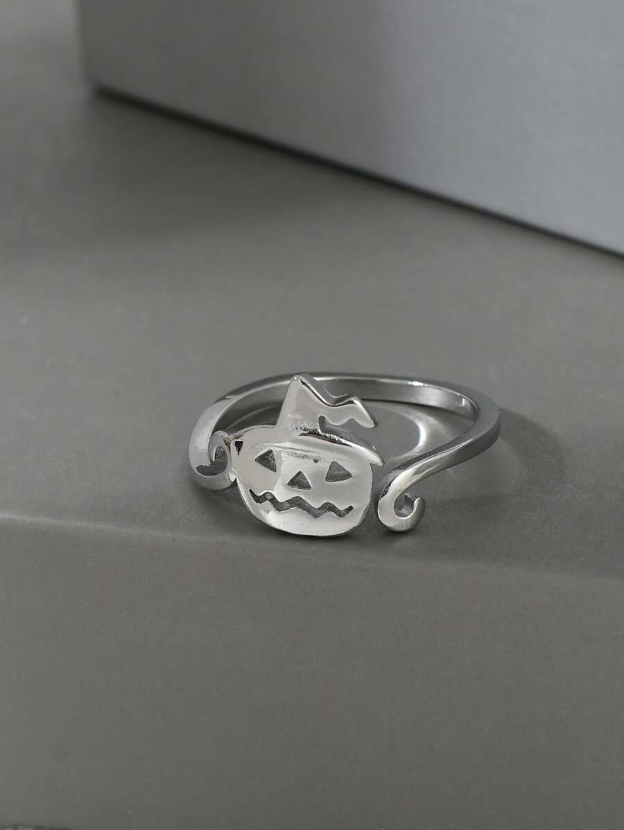 Halloween Pumpkin Decor Cuff Ring - Silver - View 1