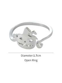 Halloween Pumpkin Decor Cuff Ring - Silver - View 3