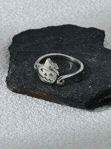 Halloween Pumpkin Decor Cuff Ring - Silver - View 4