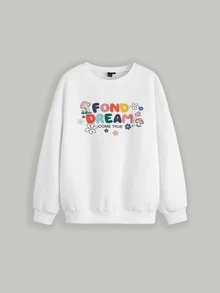 SHEIN MOD Floral & Mushroom Print Patch Detail Drop Shoulder Pullover - White - View 2