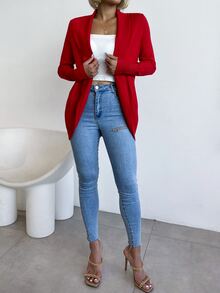 AAmilife Solid Shawl Collar Cardigan - Red - View 5