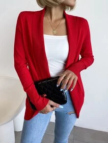 AAmilife Solid Shawl Collar Cardigan - Red - View 3