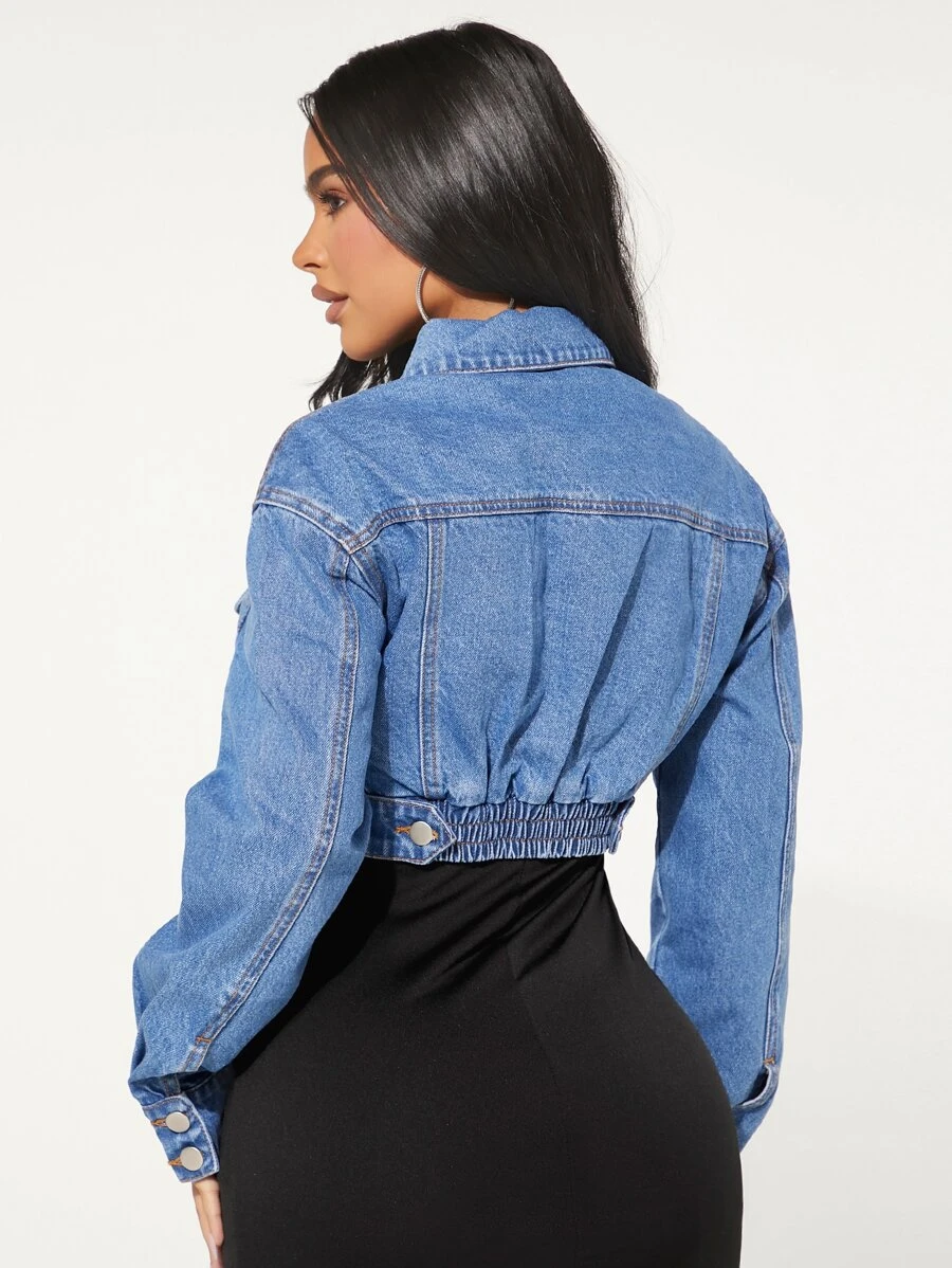 SHEIN SXY Flap Detail Drop Shoulder Denim Jacket - Light Wash - View 1