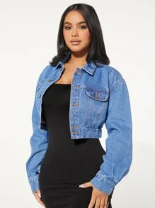 SHEIN SXY Flap Detail Drop Shoulder Denim Jacket - Light Wash - View 3