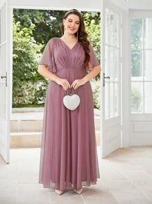 SHEIN Belle Plus Flutter Sleeve Bridesmaid Dress
