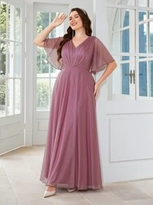 SHEIN Belle Plus Flutter Sleeve Bridesmaid Dress