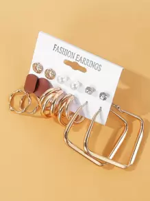 6pairs Faux Pearl Decor Earrings - Yellow Gold - View 2