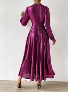 Chiquease 深V領燈籠袖洋裝 - 紫色 - 查看 2