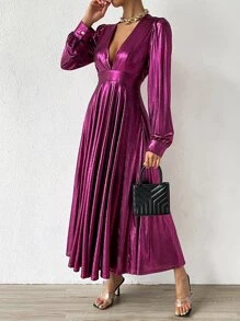 Chiquease 深V領燈籠袖洋裝 - 紫色 - 查看 5
