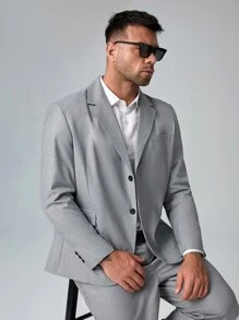 Manfinity 男士1入組西裝領翻蓋細節西裝外套 - 灰色 - 查看 1