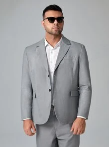 Manfinity 男士1入組西裝領翻蓋細節西裝外套 - 灰色 - 查看 3
