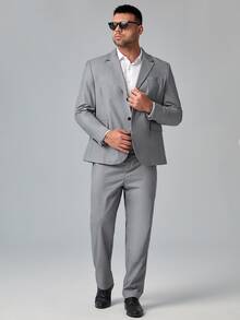 Manfinity 男士1入組西裝領翻蓋細節西裝外套 - 灰色 - 查看 5