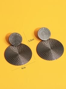 紋理質感圓形耳墜 - 槍黑色 - 查看 3