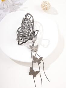 黑色枪链流苏蝴蝶金属发夹配蝴蝶吊坠优雅镂空风格马尾辫夹 - 黑色 - 查看 7