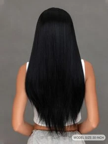 Pelucas sintéticas resistentes al calor de cabello liso dorado, de uso diario, hechas a máquina, para mujeres, aspecto natural, suave peluca sintética rubia para cosplay - Negro - Ver 2