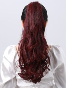 酒紅色爪狀馬尾延長髮飾 22 英寸長自然波浪耐熱纖維合成馬尾假髮女士日常使用 - 酒紅色 - 查看 2