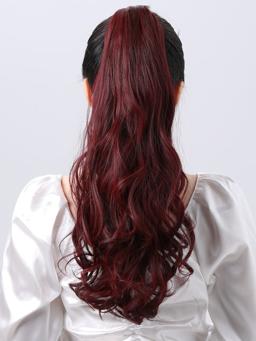 酒紅色爪狀馬尾延長髮飾 22 英寸長自然波浪耐熱纖維合成馬尾假髮女士日常使用