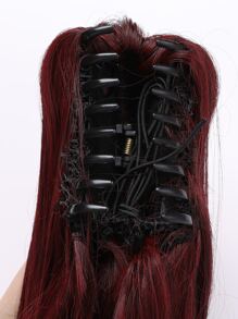 酒紅色爪狀馬尾延長髮飾 22 英寸長自然波浪耐熱纖維合成馬尾假髮女士日常使用 - 酒紅色 - 查看 4