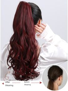 酒紅色爪狀馬尾延長髮飾 22 英寸長自然波浪耐熱纖維合成馬尾假髮女士日常使用 - 酒紅色 - 查看 5