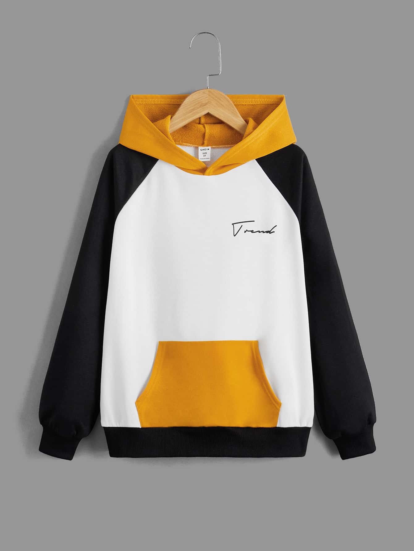 SHEIN Boys Letter Graphic Colourblock Kangaroo Pocket Raglan Sleeve Hoodie - White - View 1