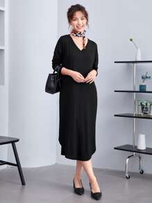 SHEIN BASICS Đầm Bất đối xứng màu trơn Giải trí - màu đen - Xem 1