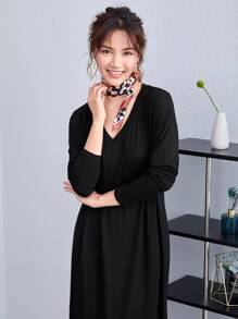 SHEIN BASICS Đầm Bất đối xứng màu trơn Giải trí - màu đen - Xem 4