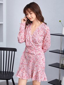 Eilly Bazar 交叉領荷葉邊下擺波卡圓點和星星圖案洋裝 - 彩色 - 查看 5