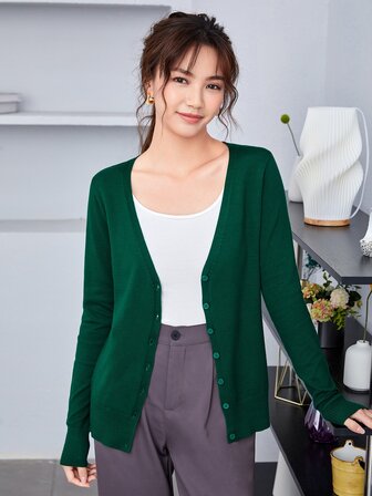 AAmilife Button Front Solid Cardigan