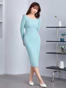 SHEIN BASICS Dress Plain Casual - Baby Blue - View 5
