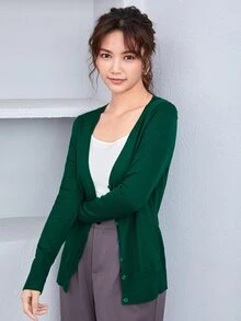 AAmilife 紐扣素色開衫 - 墨綠色 - 查看 6