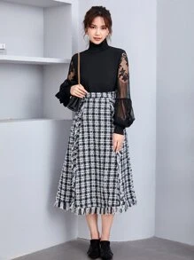 SHEIN 高領蕾絲燈籠袖子上衣 - 黑色 - 查看 5