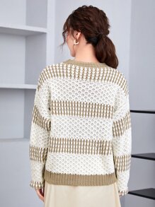 Chiquease Two Tone Drop Shoulder Sweater Knit Pullover Fall Winter Outfit
