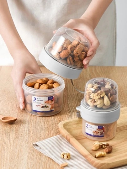 1個雙層密封透明保鮮盒,適用於早餐、水果、牛奶和食品儲存(150ml+150ml)