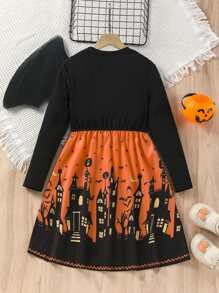 女孩萬聖印花連衣裙 - 彩色 - 查看 2