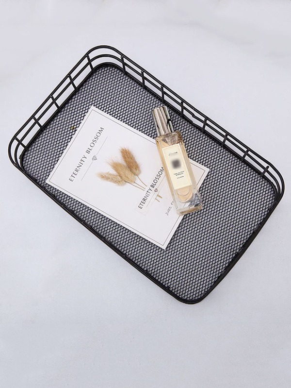 1pc Iron Storage Basket, Black Simple Storage Tray For Home,For Back To School