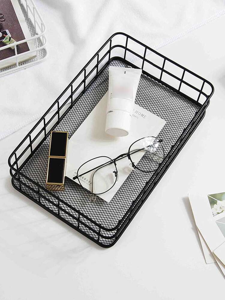 1pc Iron Storage Basket, Black Simple Storage Tray For Home,For Back To School