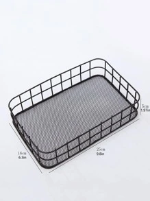 1 pieza Cesta de almacenamiento de hierro, bandeja de almacenamiento simple negra para el hogar, de vuelta a la escuela - Negro - Ver 3