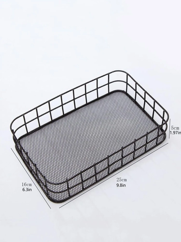 1pc Iron Storage Basket, Black Simple Storage Tray For Home,For Back To School